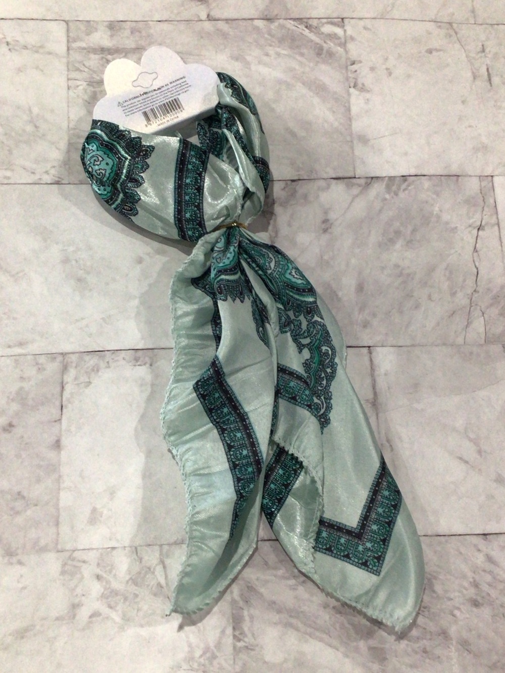 Silky Paisley Print Scarf - Mint Green hair, bag or neck scarf with scarf ring